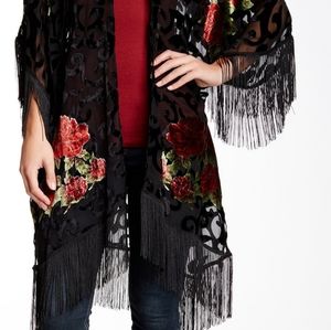 Betsey Johnson Rose Fringe Shawl Coverup One Size